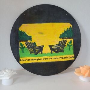 Handmade Round Wall Art with Inspirational Quote